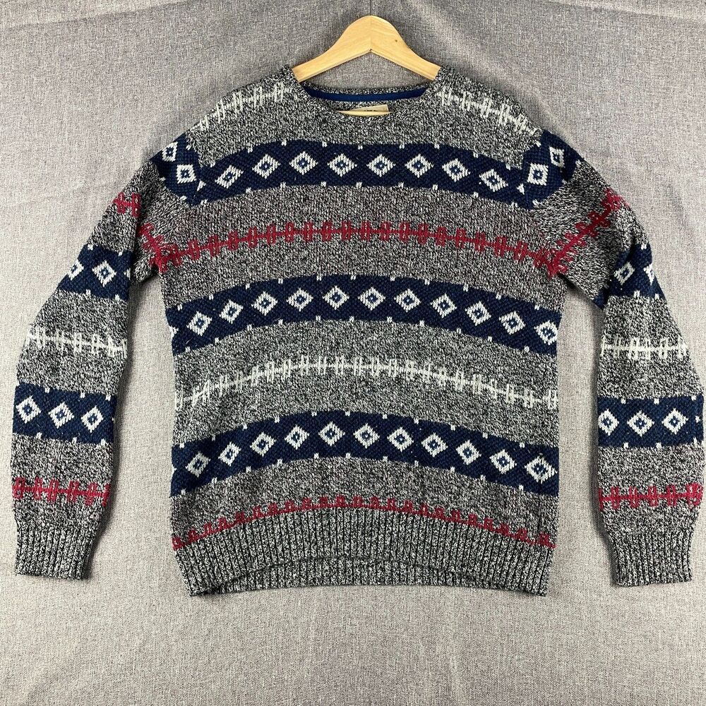 O’Hanlon Mills Sweater Men M Gray Fair Isle Knit Wool Blend Cottage Heritage